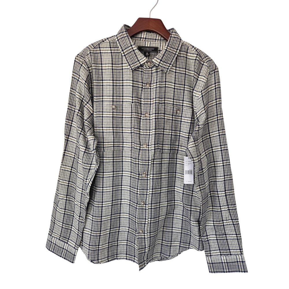 Liverpool Los Angeles Plaid Button Down Shirt Mens‎ M Ivory Navy Olive NEW $88